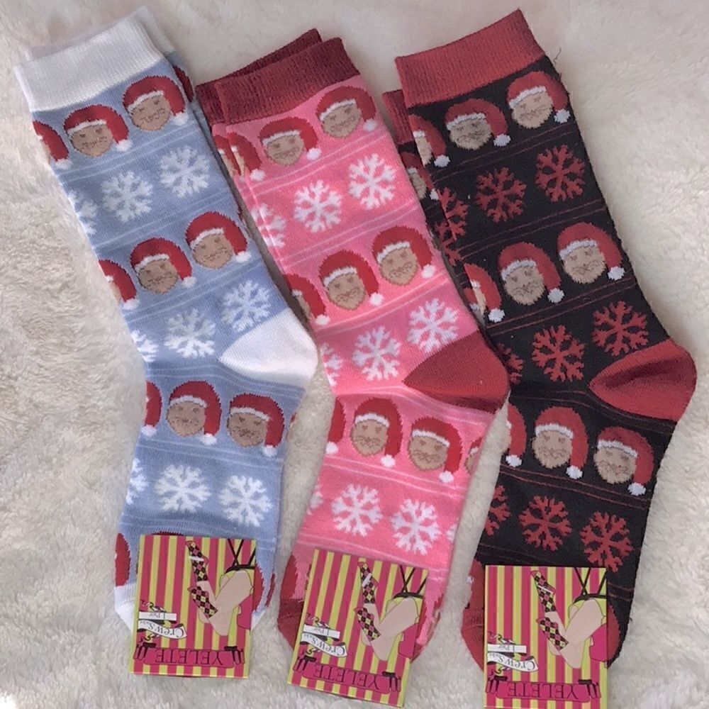 Bundle of Christmas Cats Socks in red/Pink, Black/Red and Blue/White NEW
